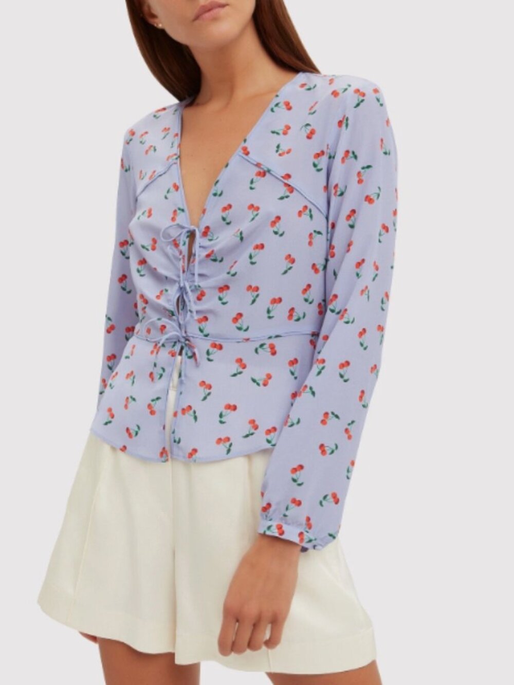 Intermix Kristen 100% Silk Front Tie Cherry Blouse